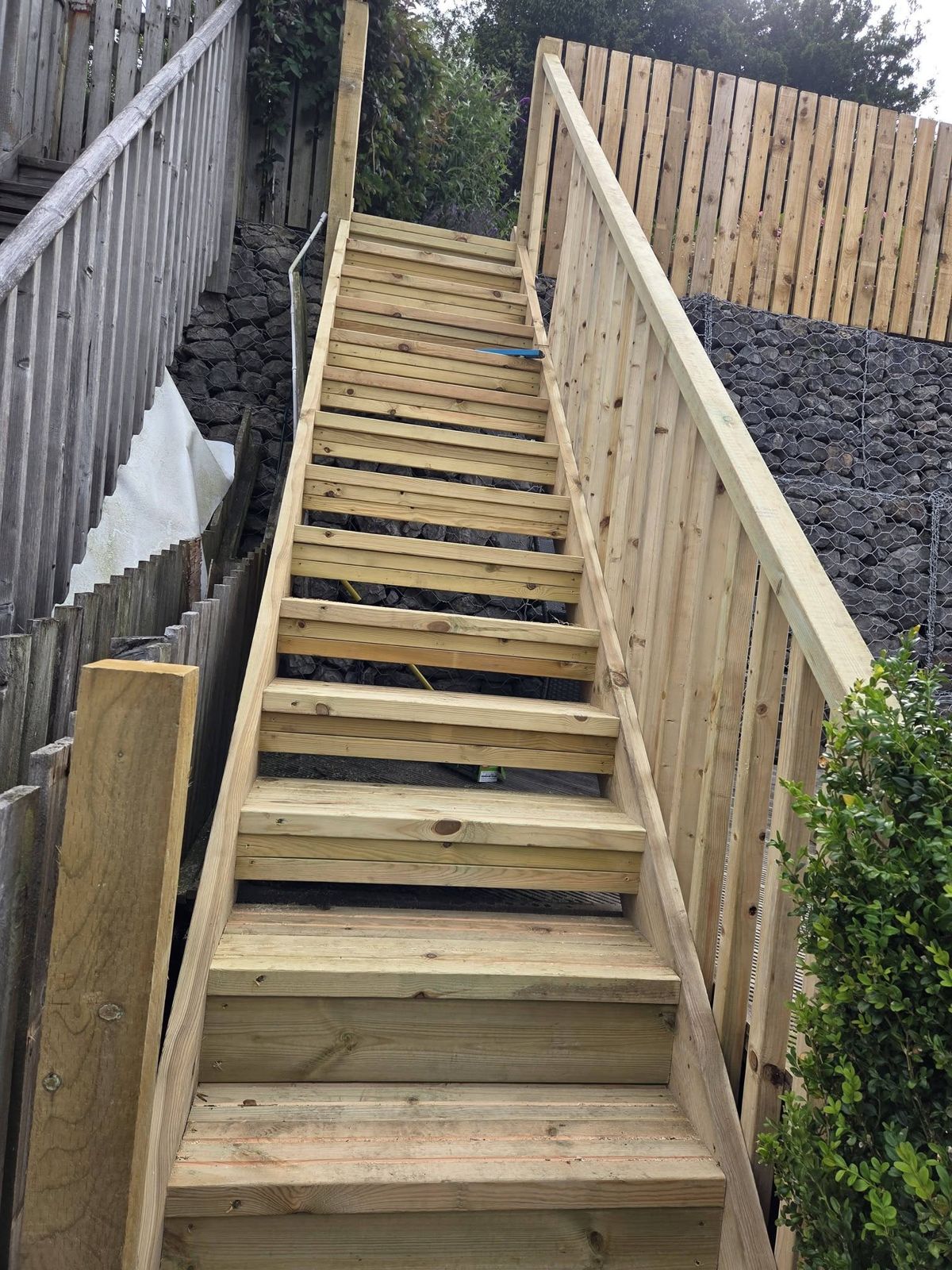 New timber steps with handrails up the same bank