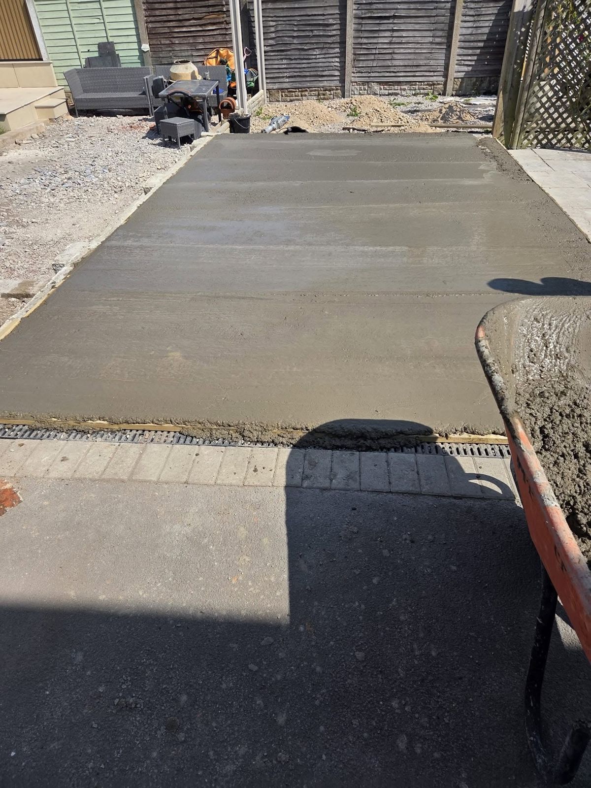 Freshly laid concrete base for the new timber garage