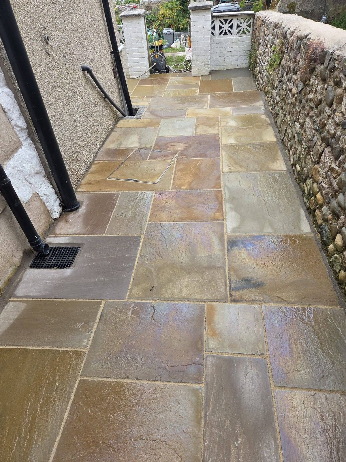 The new patio looking towards the gate